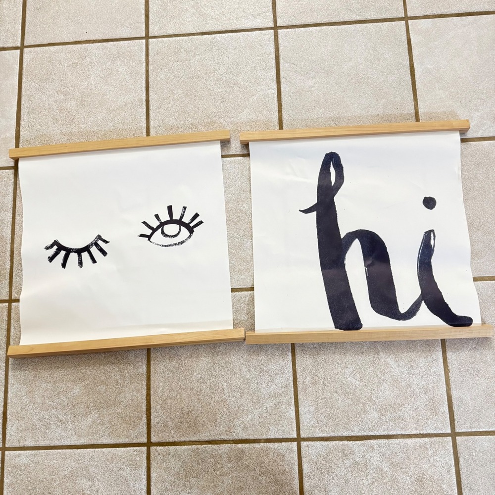 2*Framed Wall Art Prints Winking Eye Hi Text Black White Modern Decor OLDSTOCK